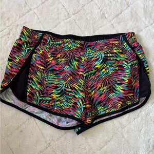 Neon Leaf-Print Athletic Shorts